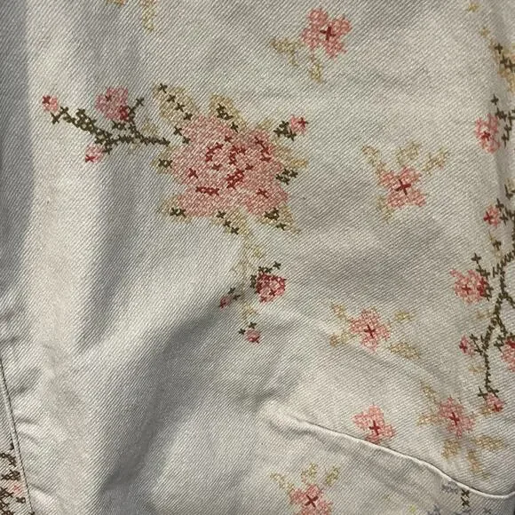 Free People We The Free Eden Slouch Jeans Cross Stitch Print Button Fly Size 27 - Picture 14 of 16